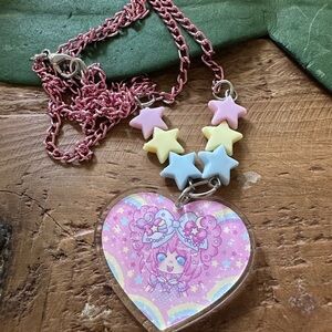 Pink Heart Necklace with Star Beads
